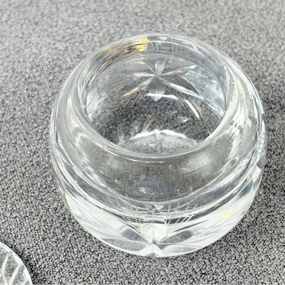 Round Lead Cut Crystal Trinket Bowl Dish With Lid Flowers Stars 3” X 2.5” MCM - Picture 12 of 14